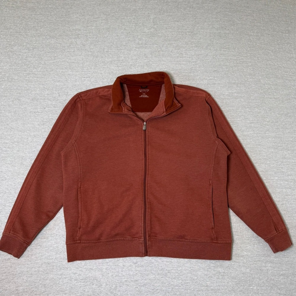 Arrow USA Men's Full Zip Sweatshirt Jacket 2XL Burnt Orange Fleece Lined Casual